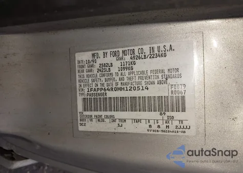 1991 Ford Thunderbird Super Coupe from USA, damaged, VIN 1FAPP64R0MH120514